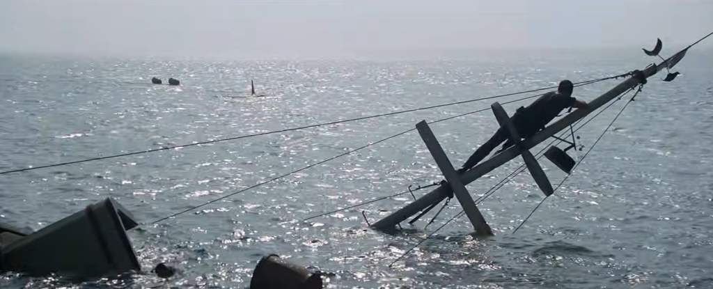 The boat sinks in Jaws