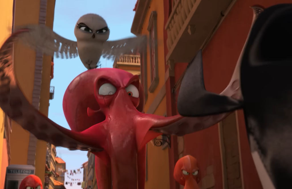 The octopi corner the Penguins in Penguins of Madagascar