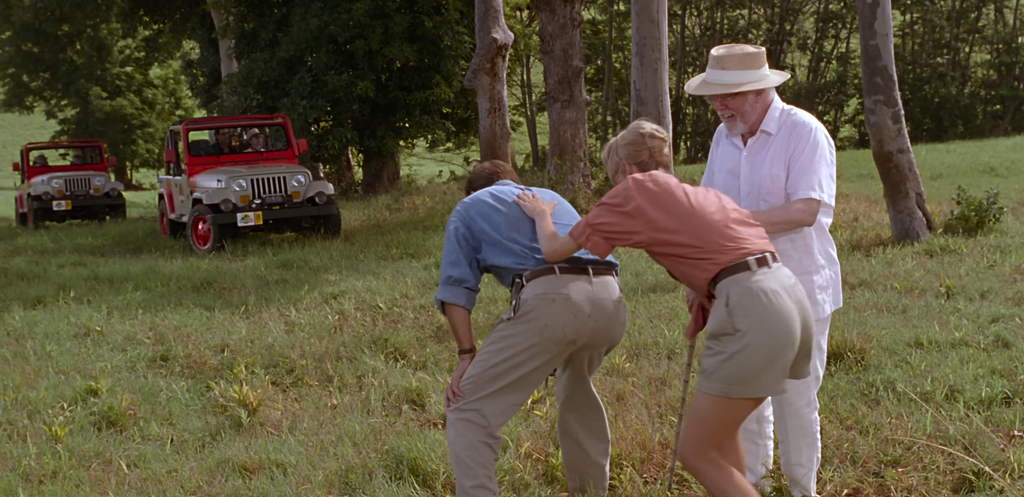 Ellie, Grant and John in Jurassic Park