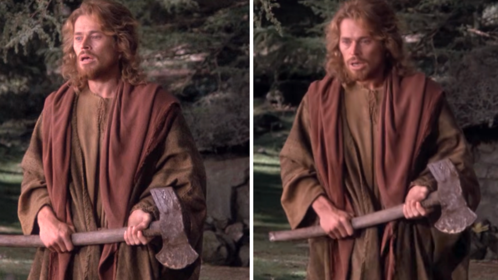 Jesus works as a carpenter crafting wooden crosses used by Roman soldiers to execute Jewish rebels 