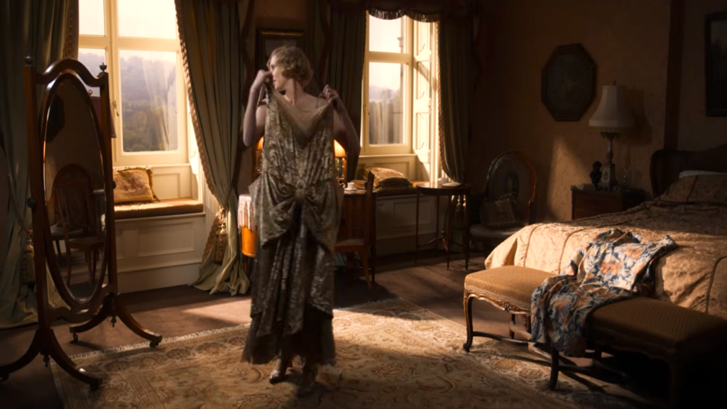 Shimmering drop-waist gown in Downton Abbey 